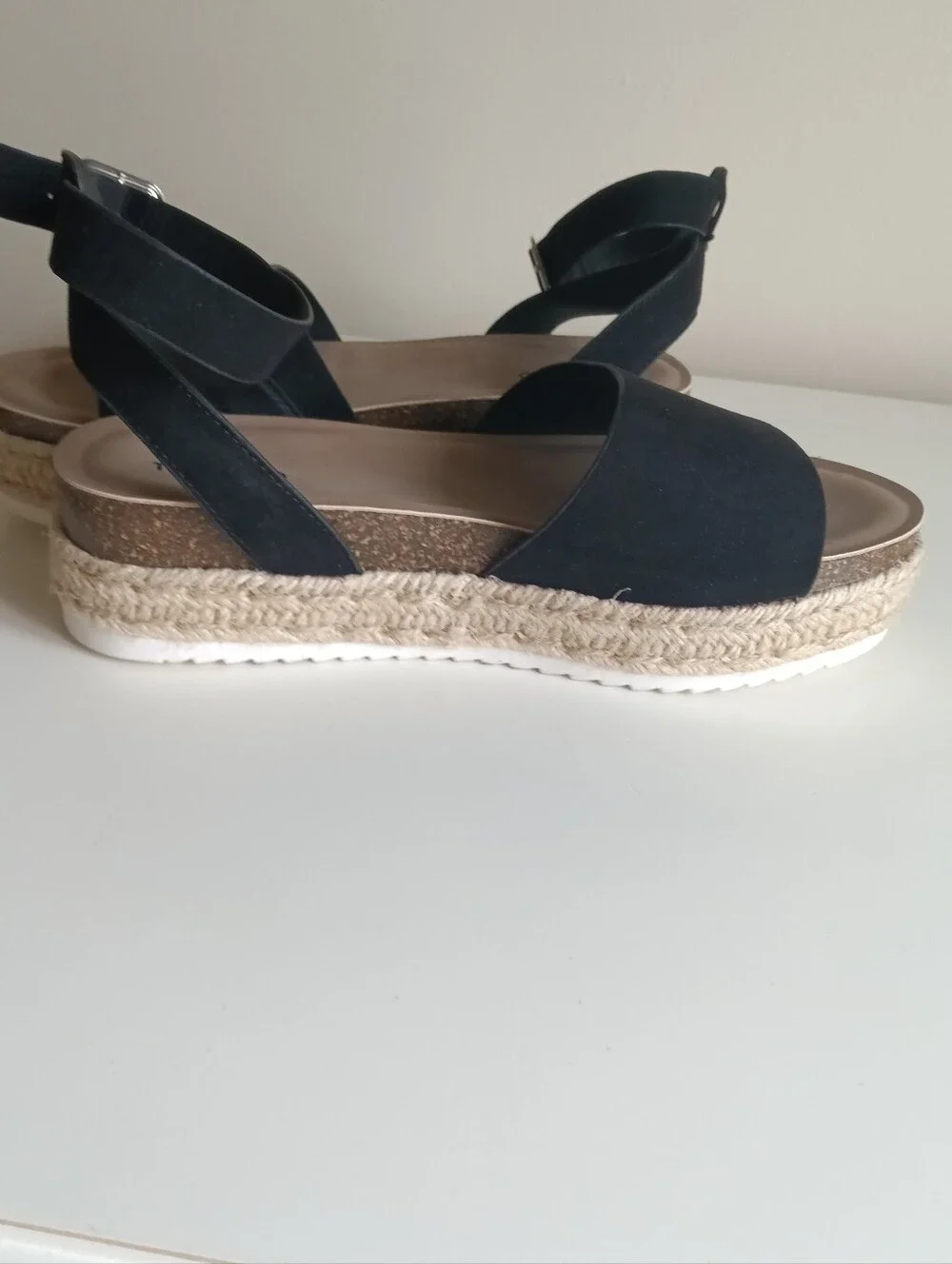 Torrid Women's Black faux Suede Cork Insoles Weaved Open Toe Sandal 10W